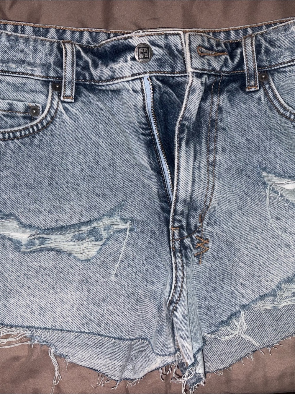 Ksubi Light Blue Distressed Denim Shorts